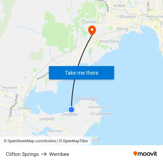 Clifton Springs to Werribee map