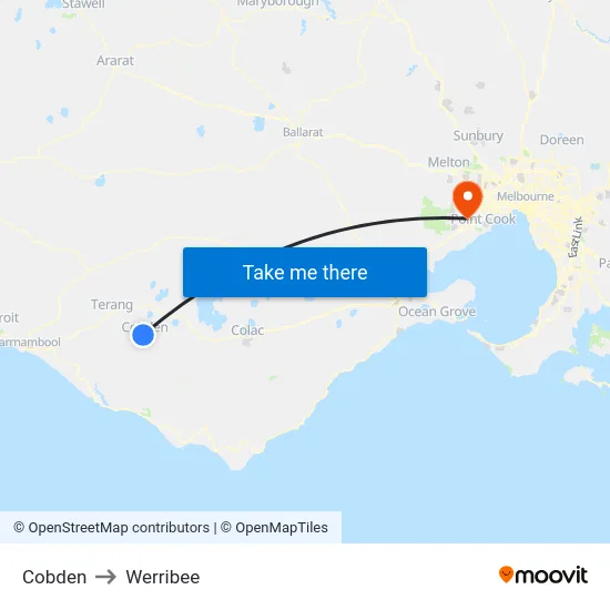 Cobden to Werribee map