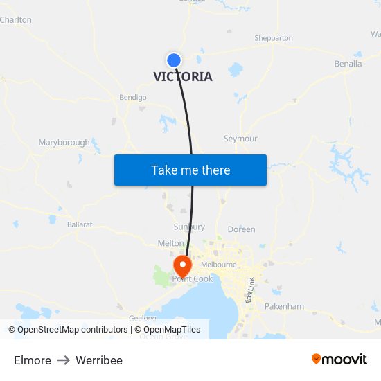 Elmore to Werribee map