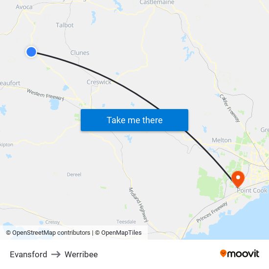 Evansford to Werribee map