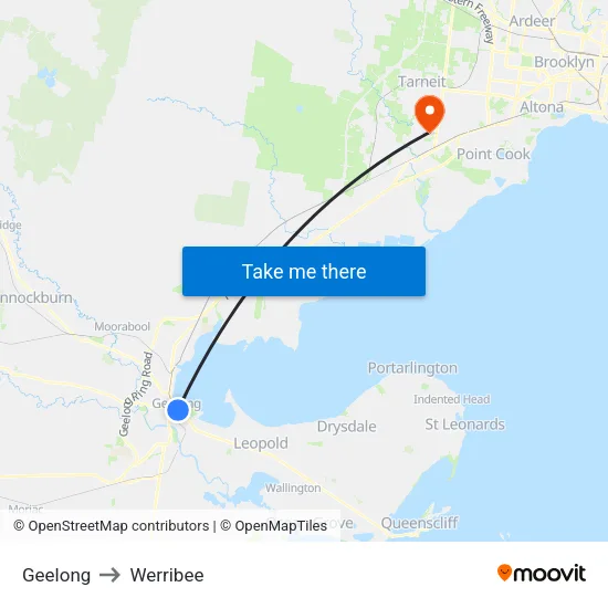 Geelong to Werribee map