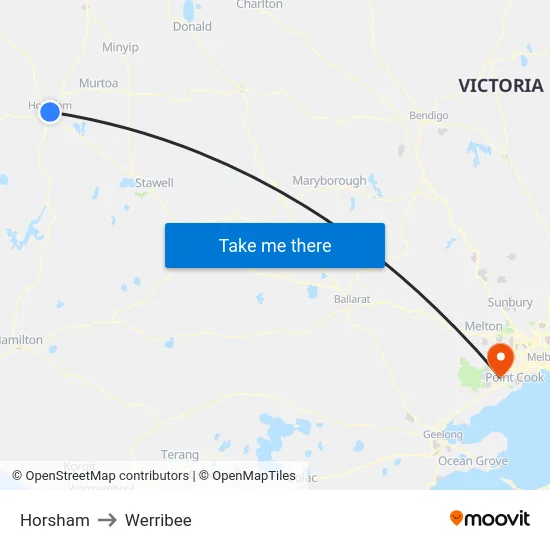 Horsham to Werribee map
