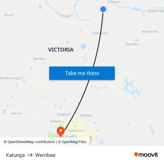 Katunga to Werribee map