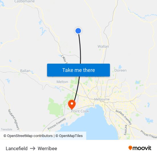 Lancefield to Werribee map