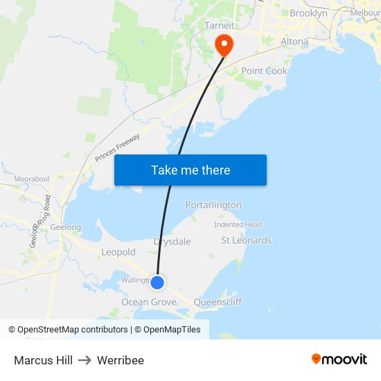 Marcus Hill to Werribee map