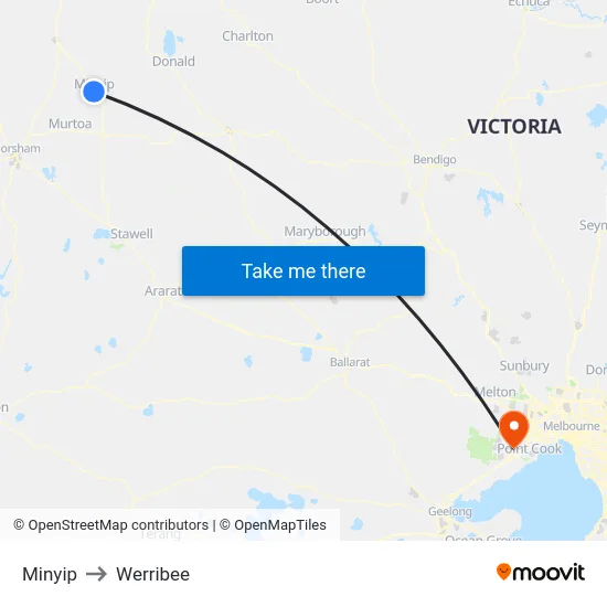 Minyip to Werribee map
