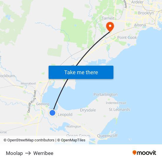 Moolap to Werribee map