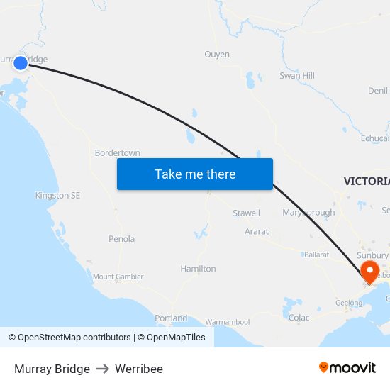 Murray Bridge to Werribee map