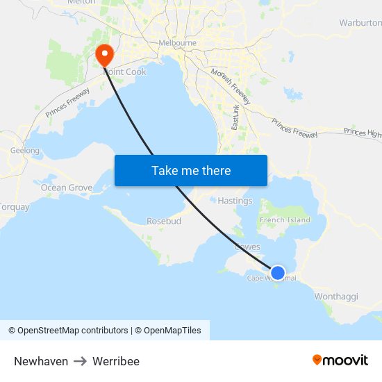 Newhaven to Werribee map