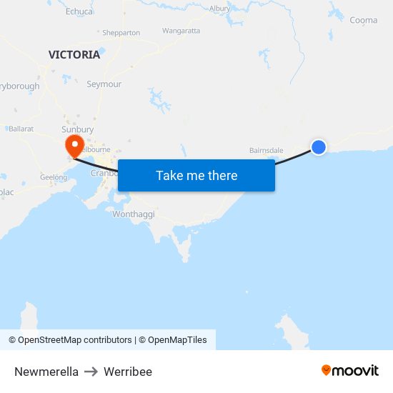 Newmerella to Werribee map