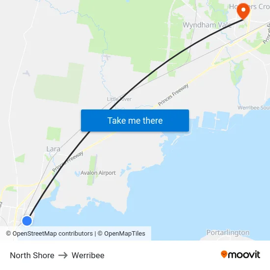 North Shore to Werribee map
