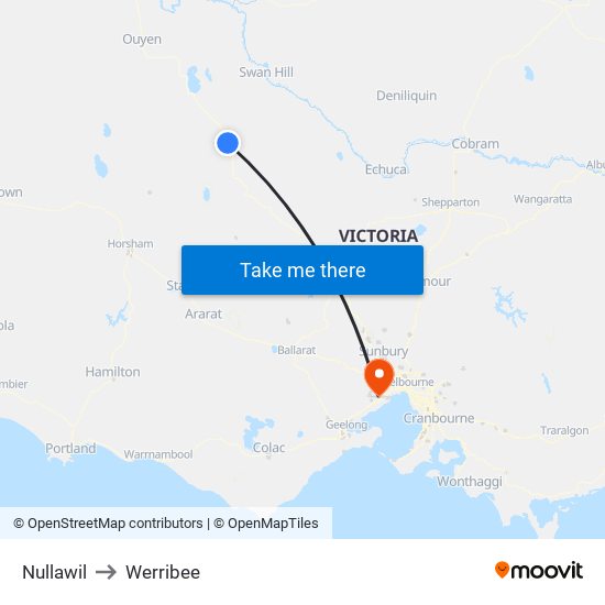 Nullawil to Werribee map