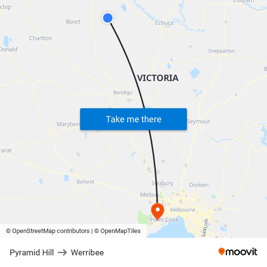 Pyramid Hill to Werribee map