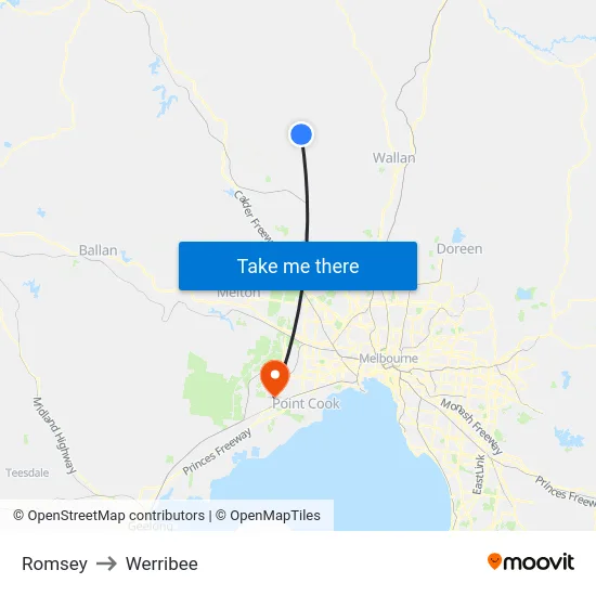 Romsey to Werribee map