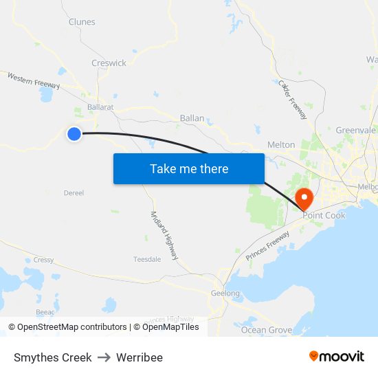 Smythes Creek to Werribee map