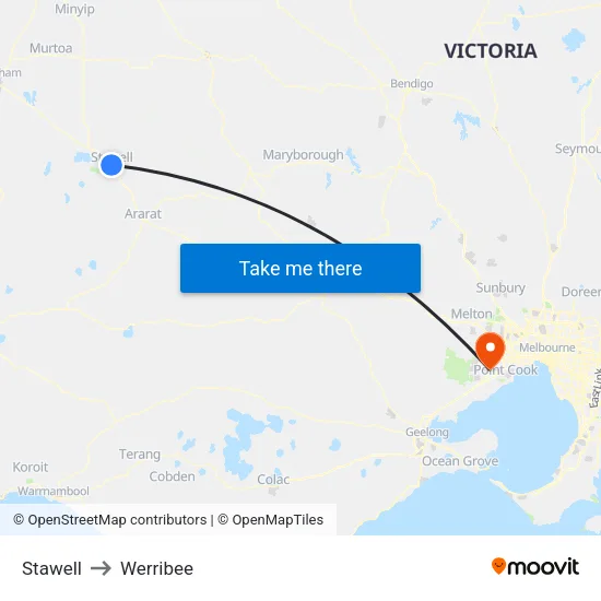 Stawell to Werribee map