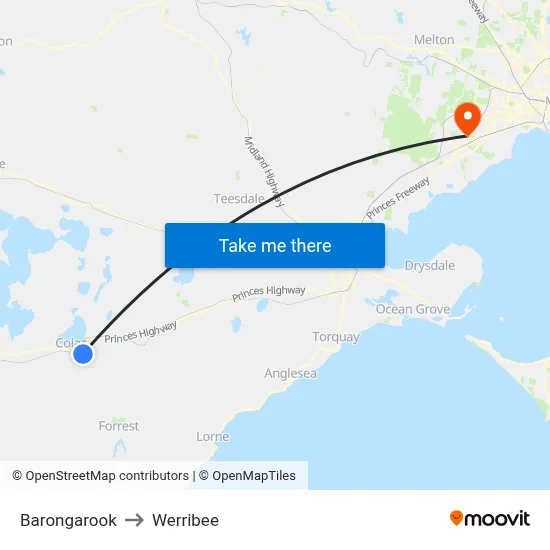 Barongarook to Werribee map
