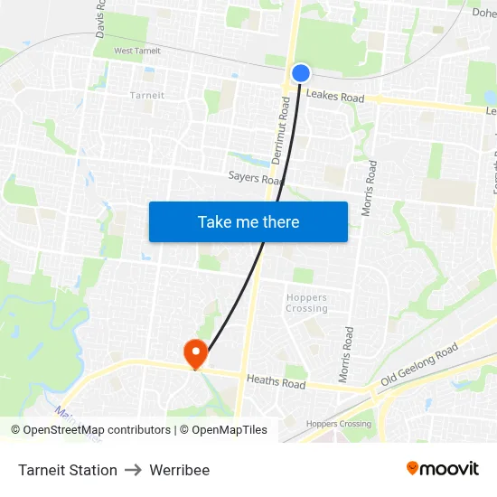 Tarneit Station to Werribee map