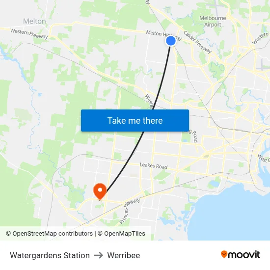 Watergardens Station to Werribee map