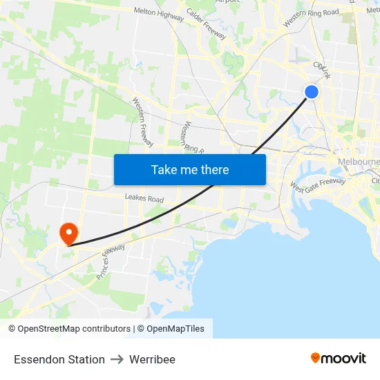Essendon Station to Werribee map