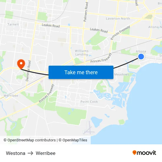 Westona to Werribee map