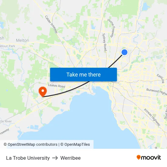 La Trobe University to Werribee map