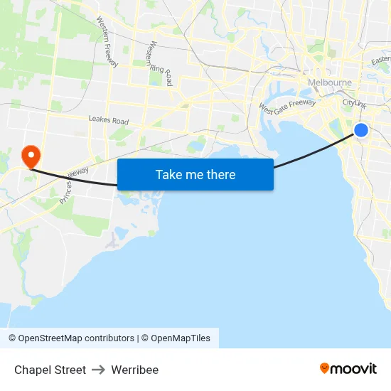 Chapel Street to Werribee map