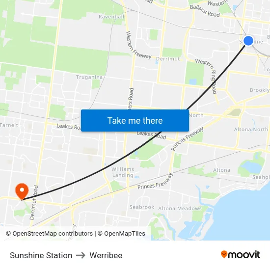Sunshine Station to Werribee map