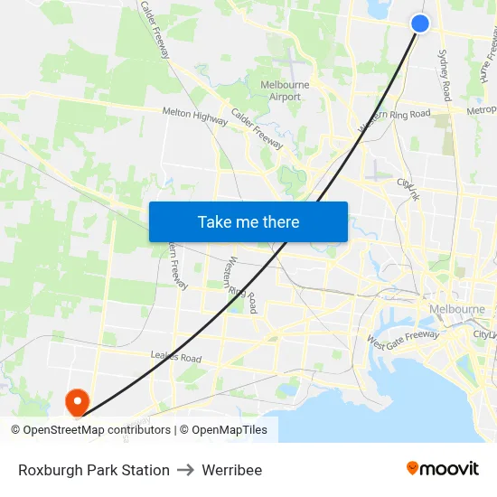 Roxburgh Park Station to Werribee map