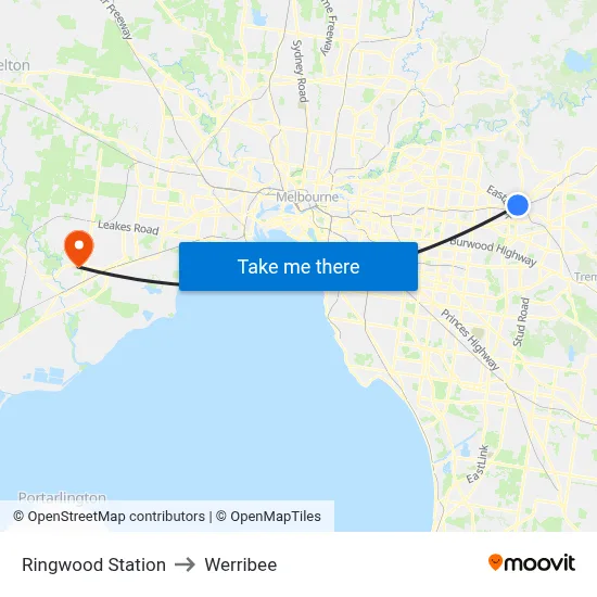 Ringwood Station to Werribee map