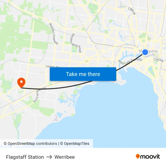 Flagstaff Station to Werribee map