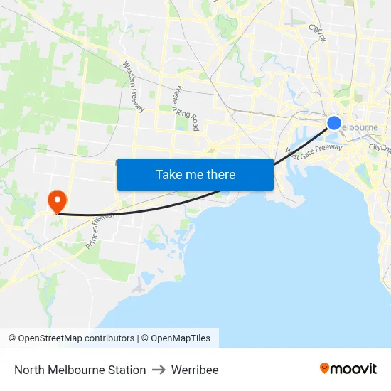 North Melbourne Station to Werribee map