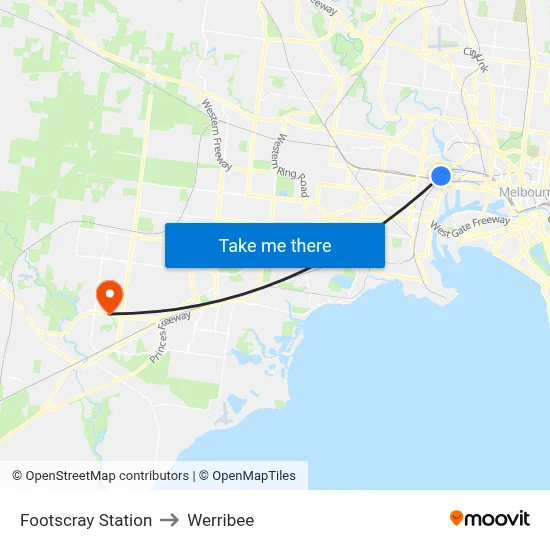 Footscray Station to Werribee map