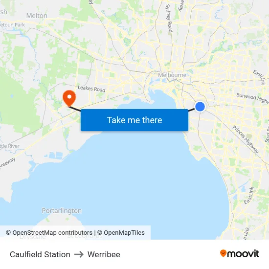 Caulfield Station to Werribee map