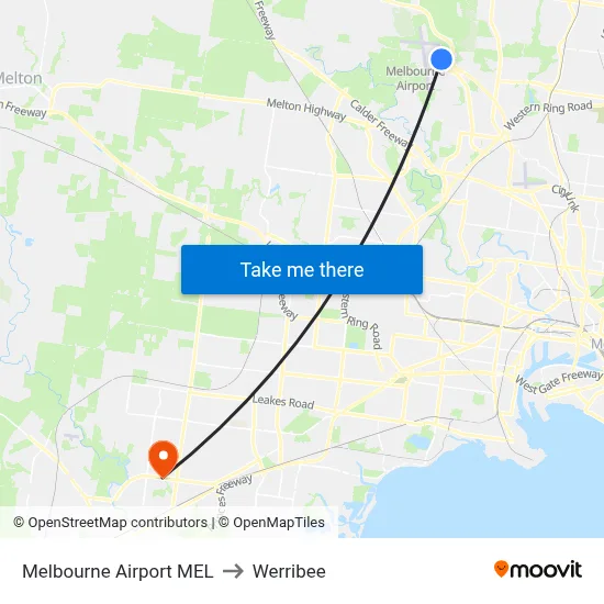 Melbourne Airport MEL to Werribee map