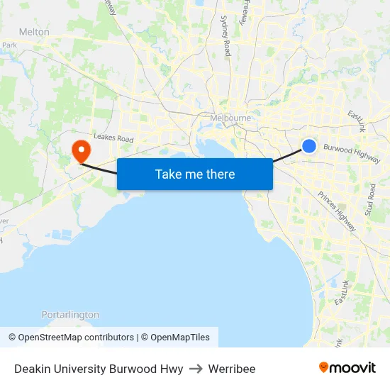 Deakin University Burwood Hwy to Werribee map