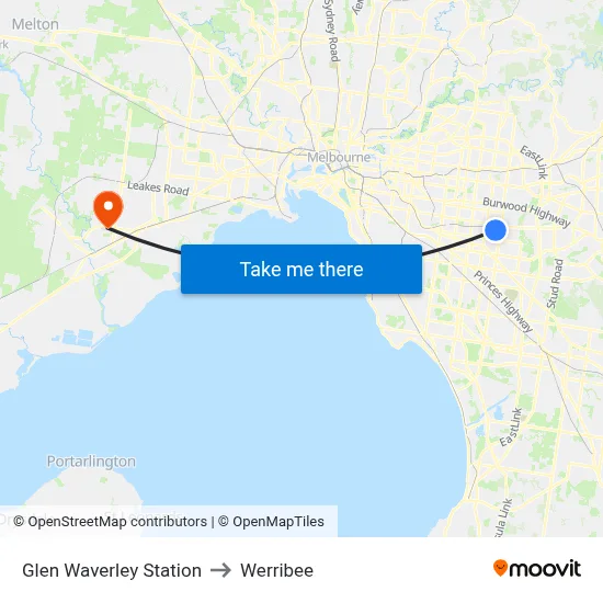 Glen Waverley Station to Werribee map