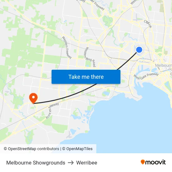 Melbourne Showgrounds to Werribee map