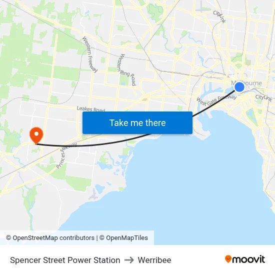 Spencer Street Power Station to Werribee map