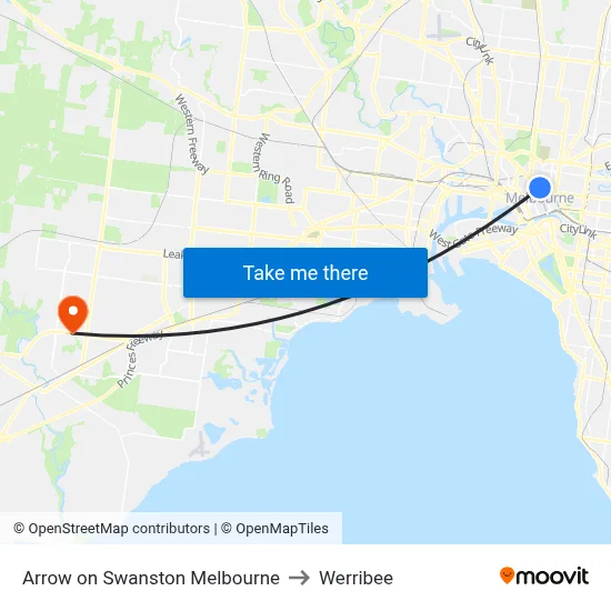 Arrow on Swanston Melbourne to Werribee map