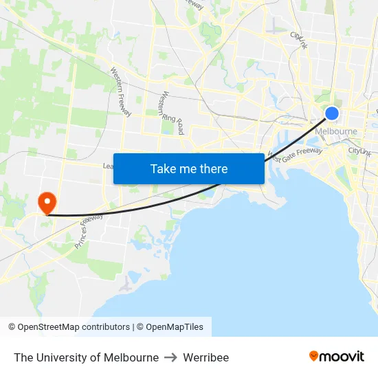 The University of Melbourne to Werribee map