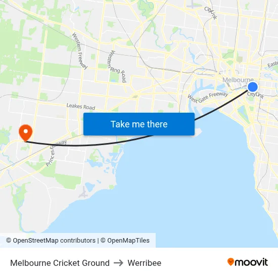 Melbourne Cricket Ground to Werribee map