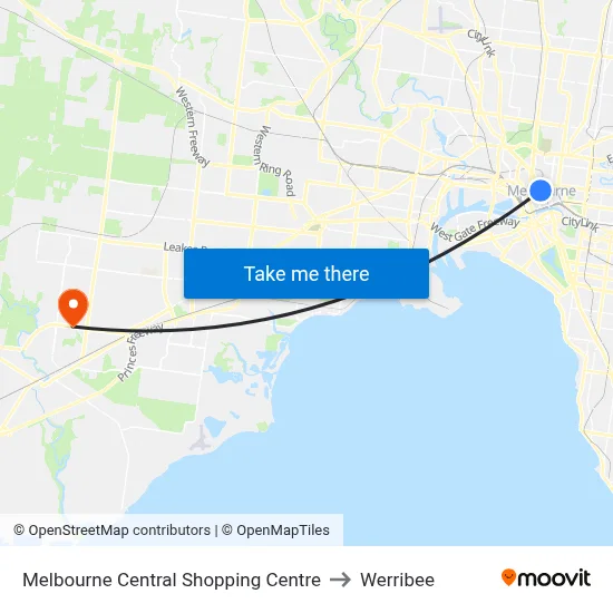 Melbourne Central Shopping Centre to Werribee map