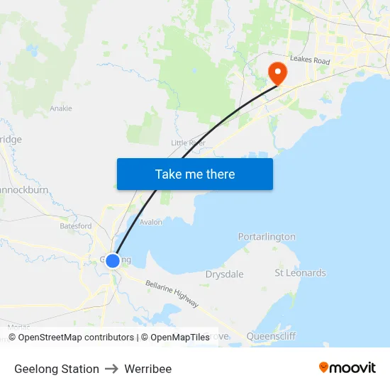 Geelong Station to Werribee map
