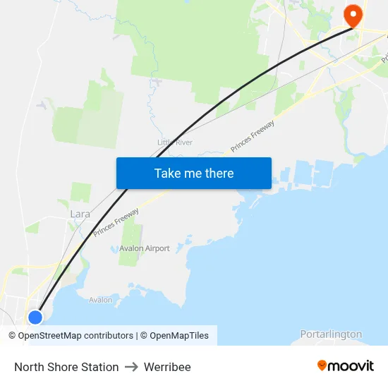 North Shore Station to Werribee map