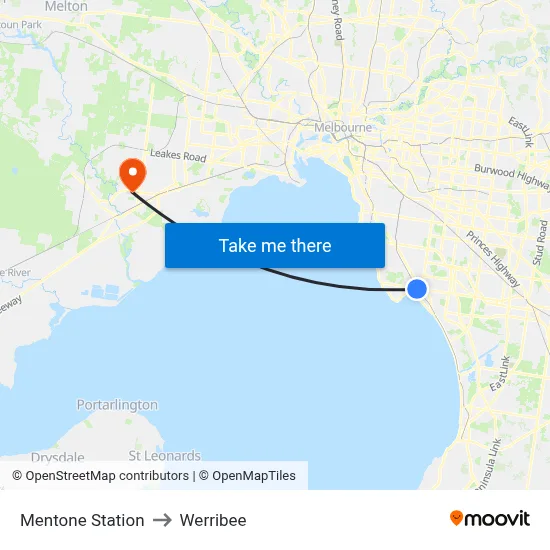 Mentone Station to Werribee map