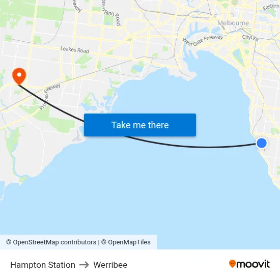Hampton Station to Werribee map