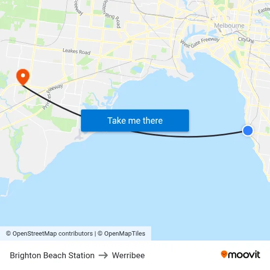 Brighton Beach Station to Werribee map