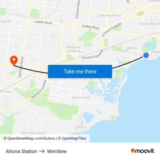 Altona Station to Werribee map