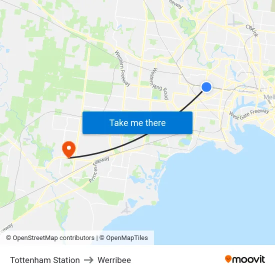 Tottenham Station to Werribee map